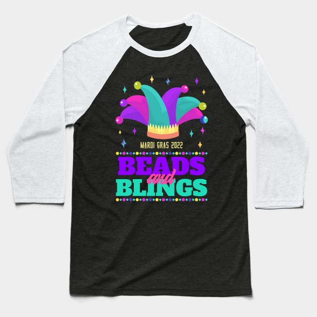 Carnival Party Mardi Gras 2022 Beads And Blings Baseball T-Shirt by jodotodesign